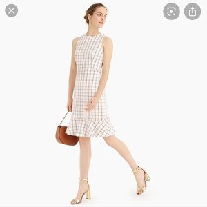 J. Crew White and Blue Plaid Midi Dress